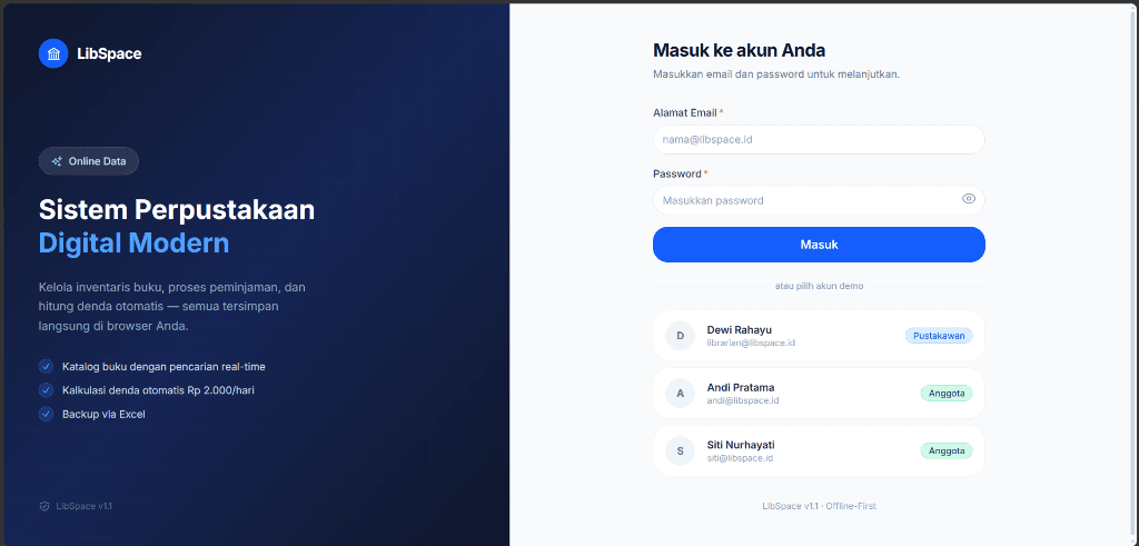 Screenshot LibSpace — Sistem Perpustakaan Digital